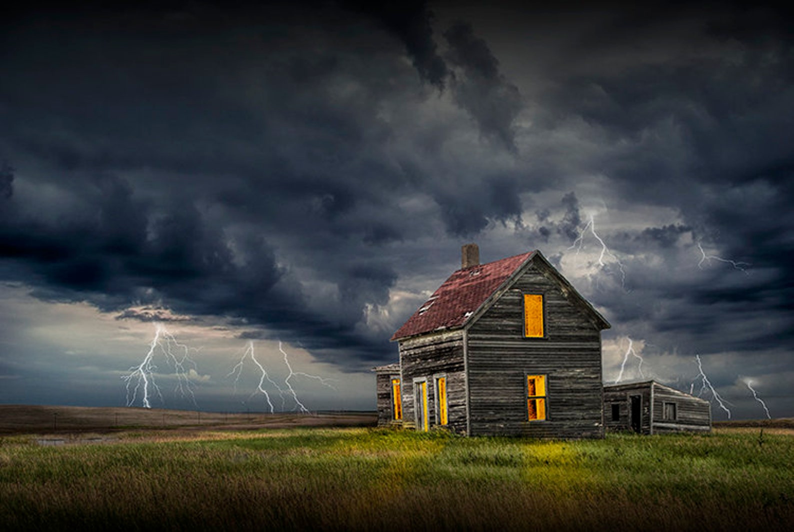 Thunder Storm Prairie Farm Lightning Bolts Storm Cloud Etsy