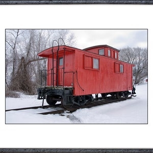 Red Train Caboose in Winter by Whitehall Michigan No.008 a Fine Art Train Photograph image 2