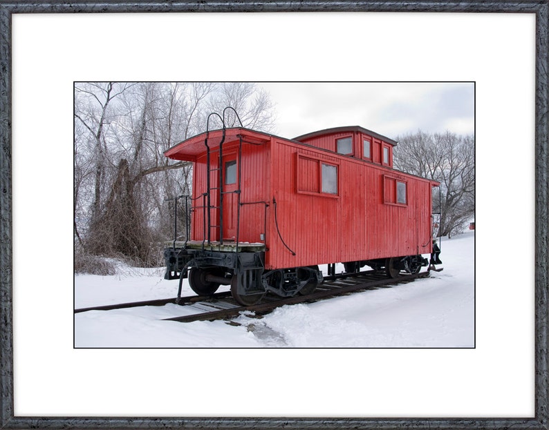 Red Train Caboose in Winter by Whitehall Michigan No.008 a Fine Art Train Photograph image 2