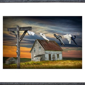 Country Living Laundry Clothesline: Rustic Charm for Your Homestead, Rural Landscape Home Decor, Nostalgic Picturesque Prairie Photograph image 2