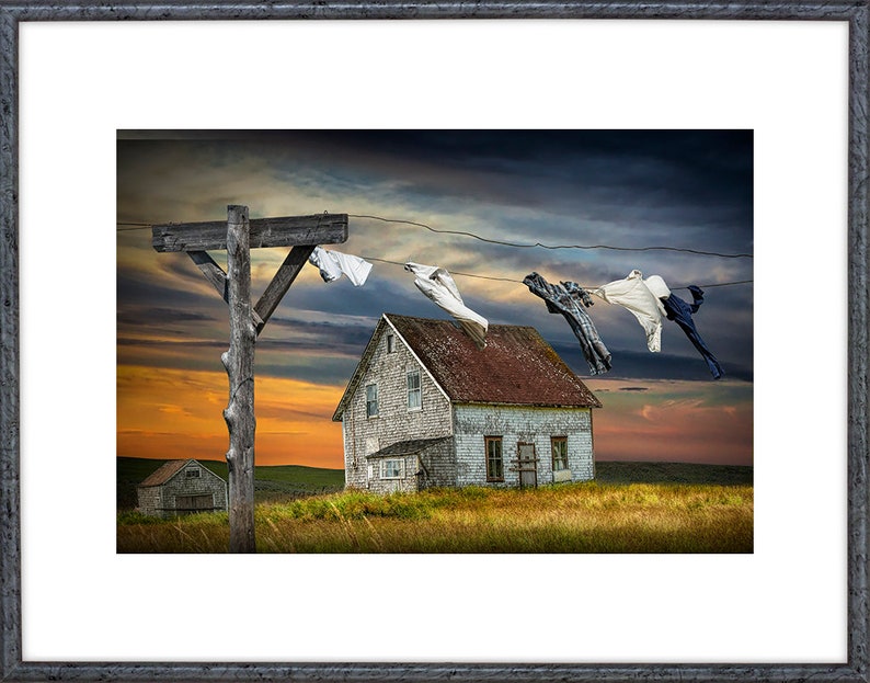 Country Living Laundry Clothesline: Rustic Charm for Your Homestead, Rural Landscape Home Decor, Nostalgic Picturesque Prairie Photograph image 2