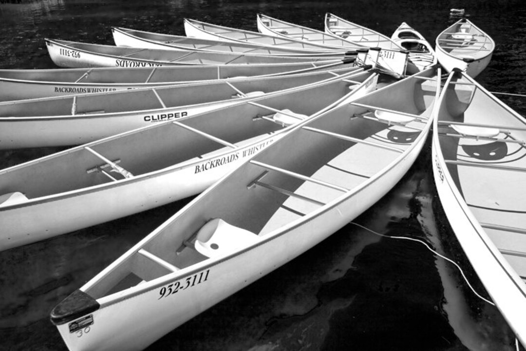Rental Canoes, Lake Canoe, Moored Canoes, Boat Photograph, Lost Lake