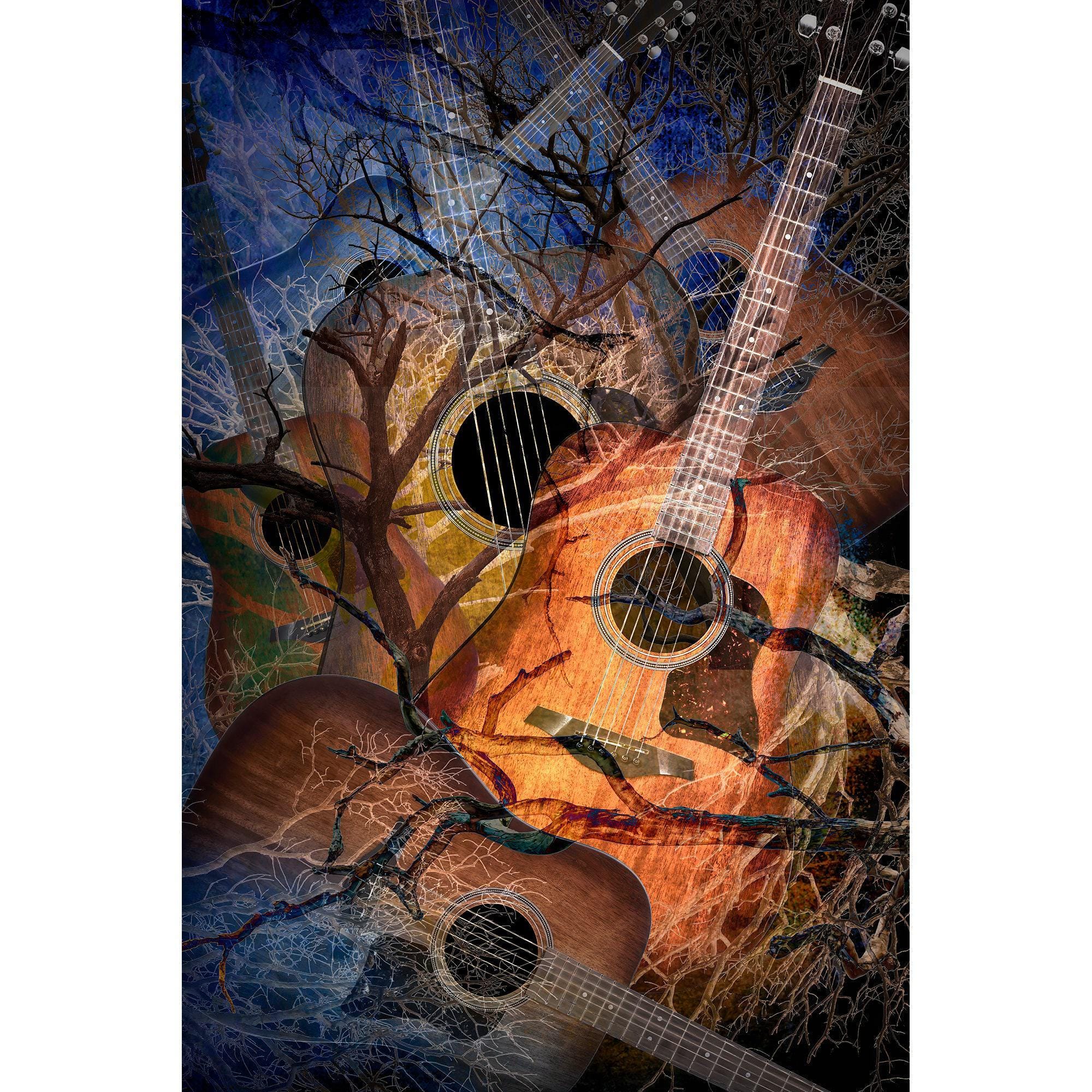 Acoustic Guitar Photo Print: Roots Music, Tree Branches Wall Art