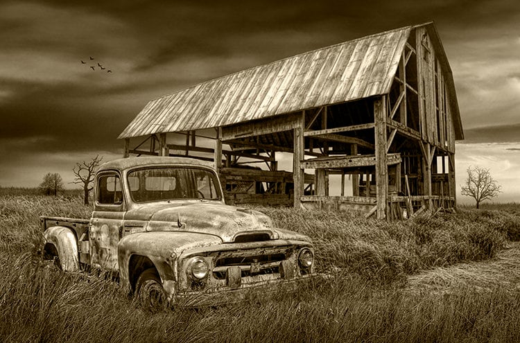 Rusted Red Truck Photograph: Americana Farm Landscape Art Print