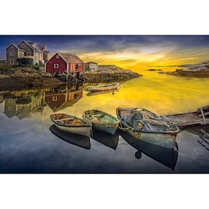 Peggy&#39;s Cove Sunset Print: Nova Scotia Fishing Village Seascape