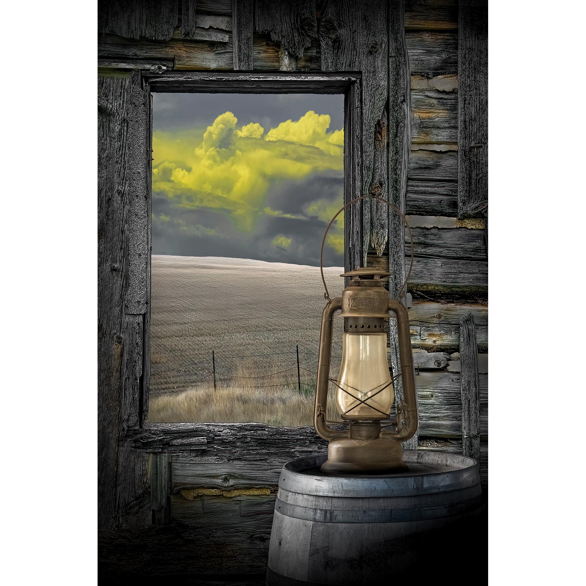 Rustic Farm Landscape Photo: Old Lantern, Barn Window Still Life