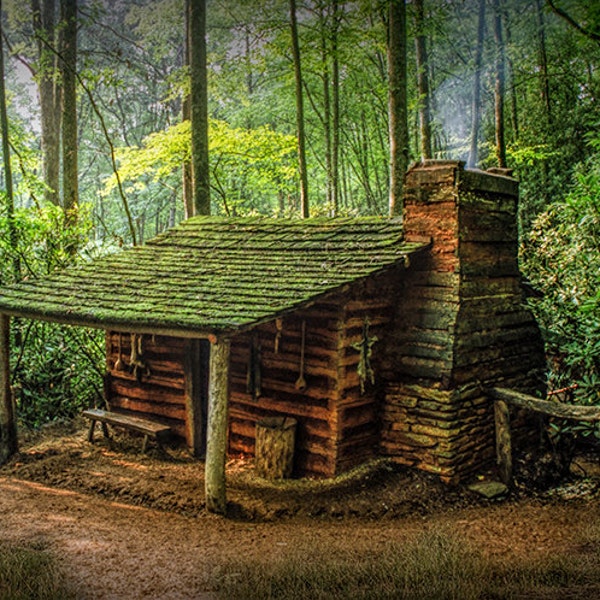 Log Cabin Wall Decor Print, Appalachian Mountains, Forest Cabin, Smoky Mountains, National Park, North Carolina, Appalachia Landscape Decor
