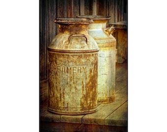 Milk Cans, Creamery Milk Can, Vintage Photograph, Dairy Can, Rustic Photograph, 1880 Town, Western Museum, Kitchen Art, Fine Art, Still Life