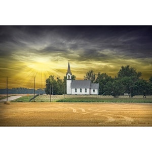 Easter Sunrise Church Print: Rural Prairie Landscape, Christian Home Decor