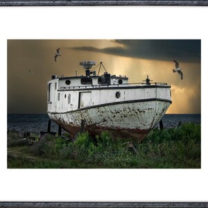 Rusted Fishing Boat Sunset Seascape Photography - Michigan Upper Peninsula image 2