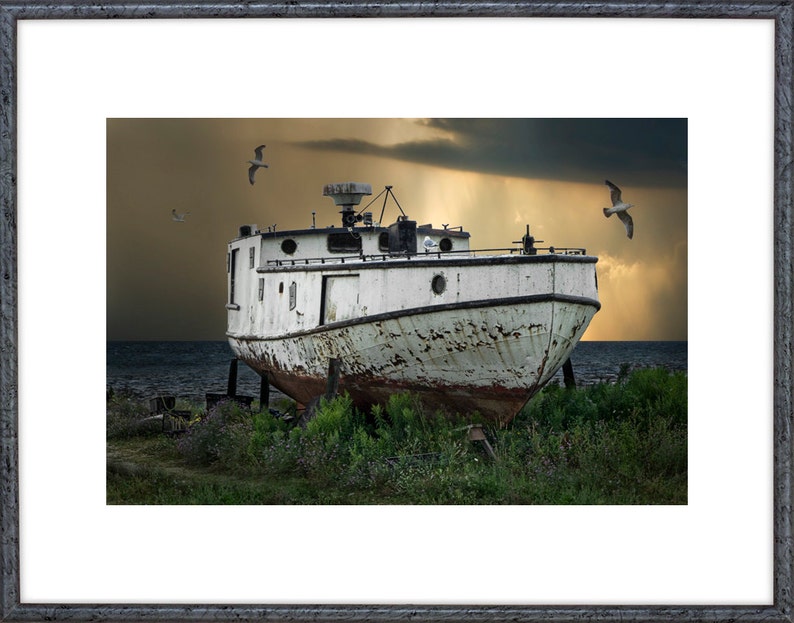 Rusted Fishing Boat Sunset Seascape Photography - Michigan Upper Peninsula image 2