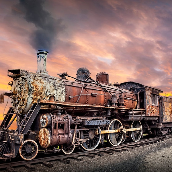 Old Vintage Engine No.1395, Locomotive Train Engine Photo Sunset, Canadian National Railroad, Coopersville, Michigan, Landscape Photograph