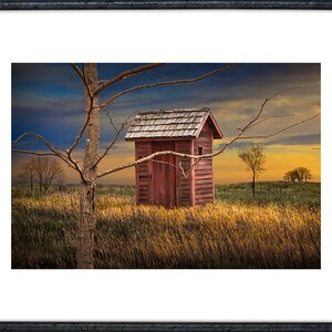 Vintage Red Outhouse Photograph: Southwest Michigan Rural Landscape Wall Art image 2