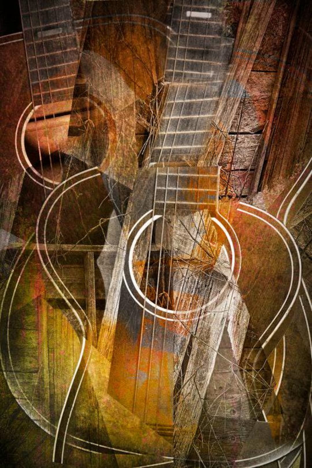 Cubistic Guitar Art Print: Abstract Acoustic Still Life - Etsy