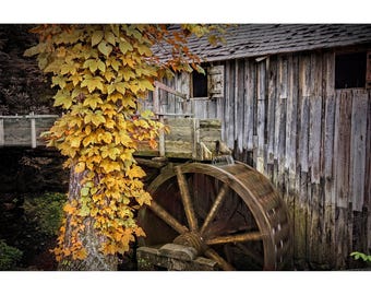 Cade's Cove Print: Smoky Mountains Grist Mill Photo, Tennessee Historical Architecture