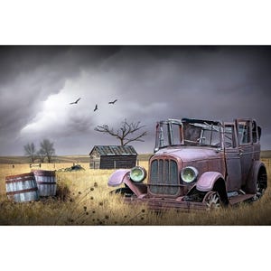 Vintage Car Photograph: Americana Rustic Prairie Landscape Wall Decor