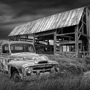 Red Pickup Truck by Old Weathered Barn, Rustic Landscape, Americana ...
