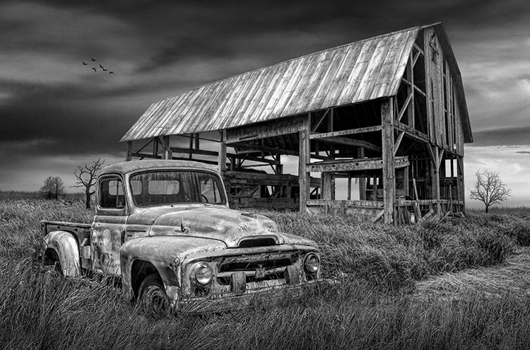 Rusted Red Truck Photograph: Americana Farm Landscape Art Print