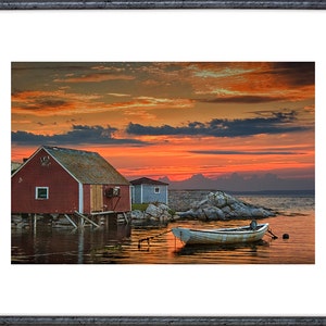 Peggy's Cove Harbor in Nova Scotia Canada, Last Light with Red Sunset, Fishing Harbor, near Halifax Canada Seascape, Boat Photography image 2