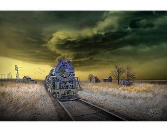 Vintage Steam Train Photo: Rural Prairie Landscape Wall Art