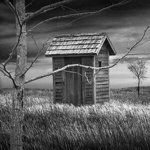 Vintage Red Outhouse Photograph: Southwest Michigan Rural Landscape Wall Art Black and White