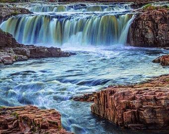 Flowing River with Water Falls at Falls Park in Sioux Falls South Dakota No.41 - A Fine Art Nature Landscape Photograph