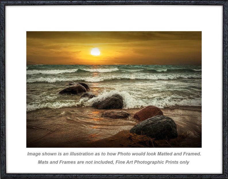 Lake Michigan Sunset Photograph: Sturgeon Bay Seascape, Rustic Cottage Decor image 2