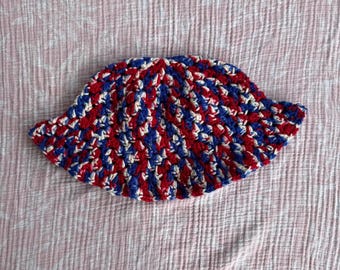 Bucket Hat, Crochet Bucket Hat, Red, white, and blue