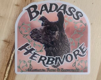 Vinyl Sticker, Magzalea Farm & Sanctuary, Badass Herbivore, Vegan, Llama, Charlie, Camelid, Alpaca, waterproof