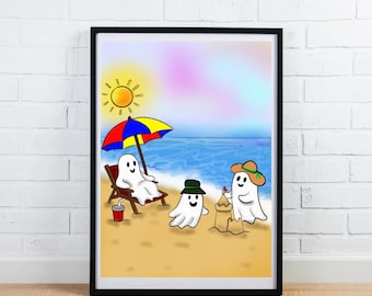 Halloween Ghost Beach Print: Halloween Summer Wall Art (Digital Download)