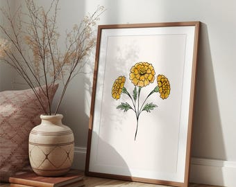 Hand-Drawn Marigold Botanical Art Birth Flower (Digital Download)