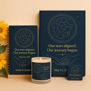 Lot romance céleste, coffret cadeau céleste personnalisé, carte du ciel personnalisée et décoration lunaire, coffret cadeau unique sur le thème de la galaxie pour couple