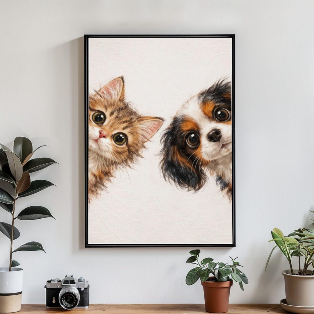 Cat and Dog Wall Art Poster, Watercolor Pet Illustration, Rolled ...