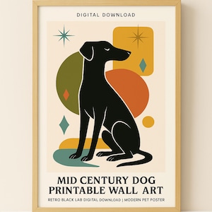 Mid Century Black Lab Print: Retro Dog Poster, Modern Pet Art (Digital Download