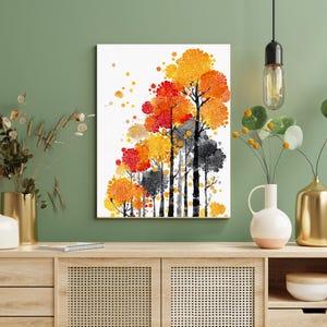 Fall Tree Wall Art, Modern Autumn Decor, Japandi Wall Art, Japanese Home Decor, Autumn Forest Canvas, Nature Inspired Art,