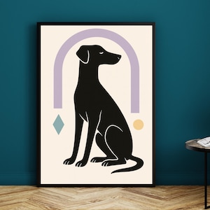 Mid-Century Modern Dog Print: Lavender Arch, Teal & Mustard Accents (PDF, SVG)