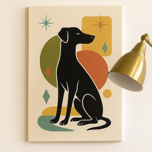 Mid Century Modern Black Lab Print, Retro Dog Wall Art