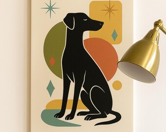 Mid Century Modern Black Lab Canvas Print, Retro Dog Wall Art