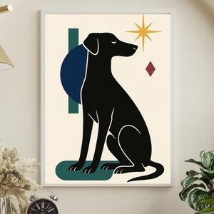 Mid Century Modern Dog Print: Teal, Gold, Burgundy (SVG, PDF Digital Download)