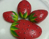 Hanpainted Strawberries River Rocks Garden Home decor Juicy Red Strawberry rocks Hand painted stone art 3D NEW