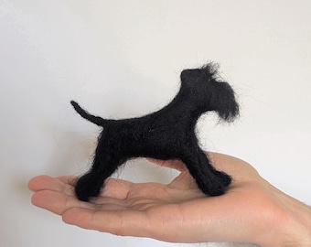 Handmade Felt Schnauzer - Woollen Black Dog Home Decor, Backpack charm, Car Accessory