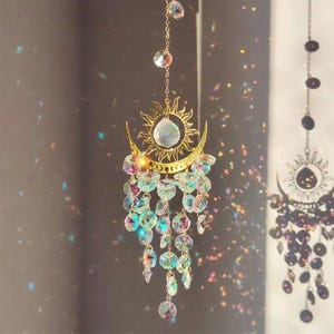 Suncatcher, Crystal Suncatcher, Amethyst Moon Light Catcher, Boho Decor, Home Decor, Wall Hanging, Friendship Gift, Mother&#39;s Day Gift