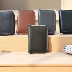 Cartera de cuero personalizada, cartera minimalista unisex, cartera de cuero con cremallera, regalo personalizado, cartera personalizada, cartera pequeña de regalo, regalos