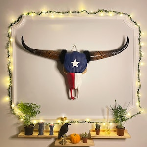 Handmade Faux Bull Skull Wall Decor | Rustic Western Wall Art | Realistic Polyurethane Longhorn Head | Office & Home Accent | 39&quot; Wide