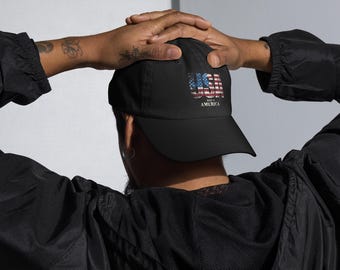 USA Dad Hat – Made in America | Vintage Flag Baseball Cap | Patriotic Distressed Hat for Men & Women
