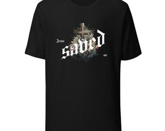Jesus Saved Me Christian T-Shirt – Faith Cross with Blossoming Leaves – Canvas 3001 Unisex Tee