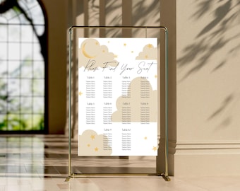 Mall för neutral babyshower-sittning | Direkt nedladdning | Könsneutral babyshower-sittning | Månen och stjärnorna