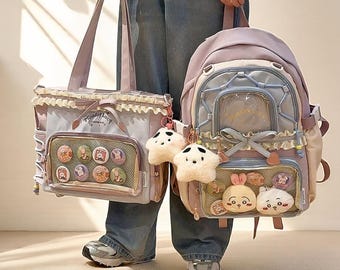 Ita Bag,Ita Rucksack, 2 Stück Set, Ita Taschen, Anime,niedlich, Pin Trading, Pin Anzeige Tasche, Fenstertasche,