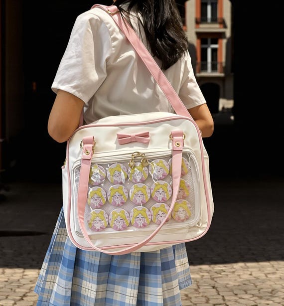 Ita Bag Multi-Purpose Backpack Crossbody Satchel Purse Kawaii Pin Display Clear Amazon.com | Lifelix Cat Ita Bag Backpack with Clear Window  main image 4