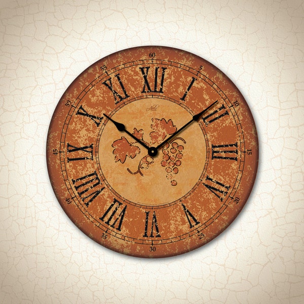 Large Wall Clock. Orange Wine Clock. Kitchen Wall Clock. Rustic Clock. Kitchen Wine Decor. Wall Clocks. Clocks for Wall. READY TO SHIP 14"